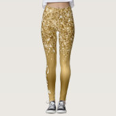 Glitterige Goud Glam Borstel Script Naam Leggings (Voorkant)