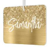 Glitterige Goud Glam Borstel Script Naam Luchtverfrisser (Links)