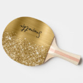 Glitterige Goud Glam Script Naam Tafeltennisbatje (Zijkant)
