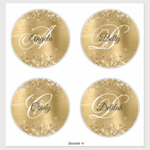 Glitterige Gouden 15 cm Cirkelvormige Fantasie Mon Sticker