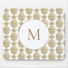 Glitterige Gouden Ananas Patroon Witte Monogram Muismat
