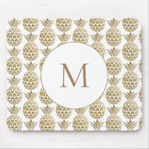 Glitterige Gouden Ananas Patroon Witte Monogram Muismat