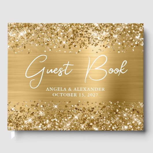 Glitterige Gouden Bruiloft Glam Gastenboek (Voorkant)