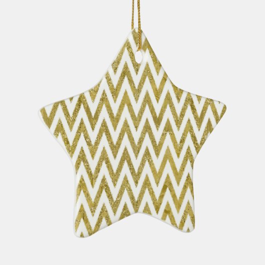Glitterige gouden en witte Chevron strepen Keramisch Ornament (Rechts)