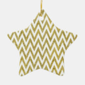 Glitterige gouden en witte Chevron strepen Keramisch Ornament (Voorkant)