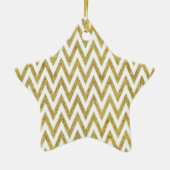 Glitterige gouden en witte Chevron strepen Keramisch Ornament (Achterkant)