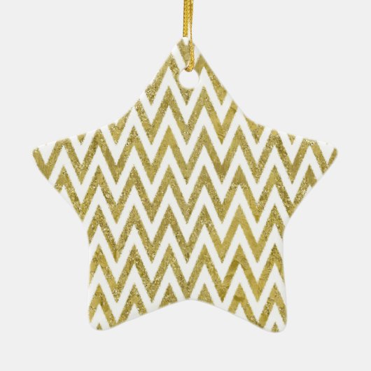 Glitterige gouden en witte Chevron strepen Keramisch Ornament (Achterkant)