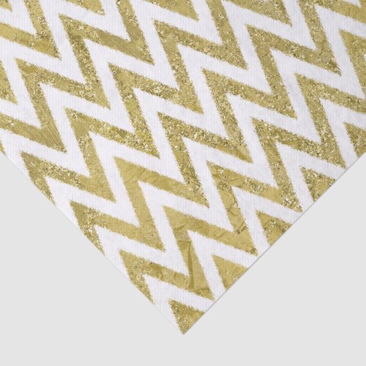 Glitterige gouden en witte Chevron strepen Tissuepapier (Detail)