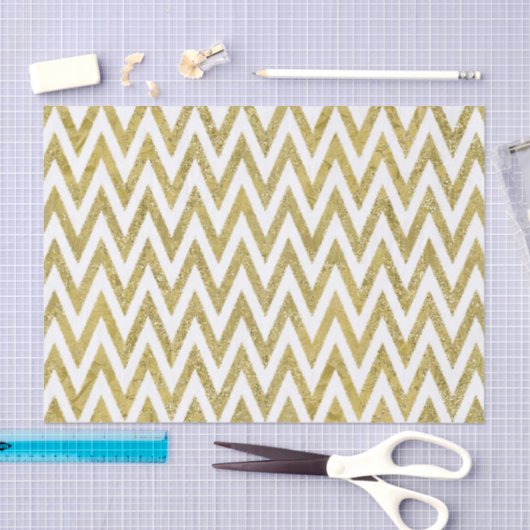 Glitterige gouden en witte Chevron strepen Tissuepapier (Craft)