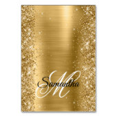 Glitterige Gouden Fancy Monogram Plaatskarten Kaart (Voorkant)