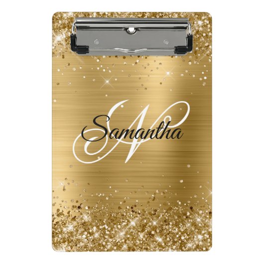 Glitterige Gouden Fantasie Monogram Mini Klembord (Voorkant)