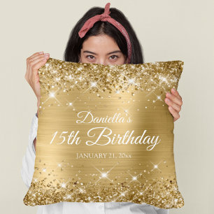 Glitterige gouden folie 15e verjaardag kussen