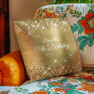 Glitterige gouden folie 15e verjaardag kussen