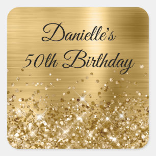 Glitterige gouden folie 50ste verjaardag vierkante sticker