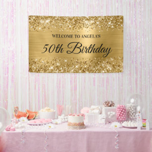 Glitterige gouden folie 50ste verjaardag welkom spandoek