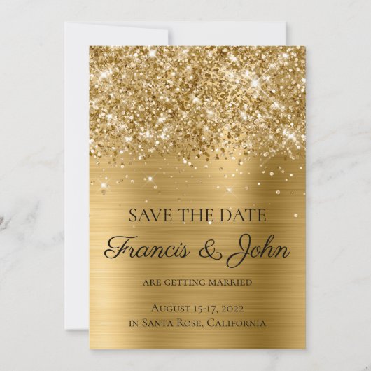 Glitterige Gouden Folie Bruiloft Save The Date (Voorkant)