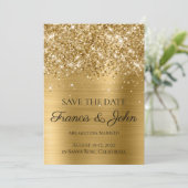 Glitterige Gouden Folie Bruiloft Save The Date (Staand voorkant)
