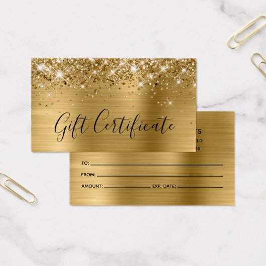 Glitterige gouden folie cadeaubon visitekaartje (Kantoor)