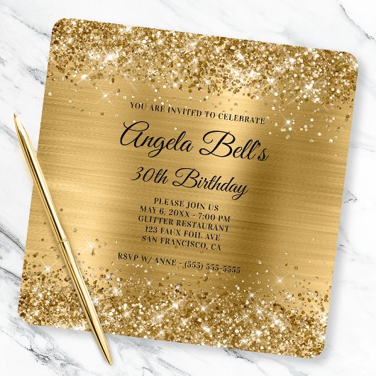 Glitterige gouden folie fancy monogram 30e verjaar kaart