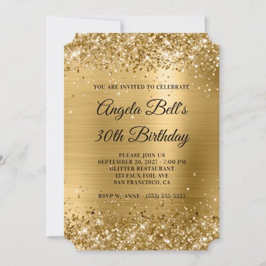 Glitterige gouden folie fancy monogram 30e verjaar kaart (Voorkant)