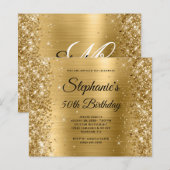 Glitterige Gouden Folie Fancy Monogram 50e Verjaar (Voorkant / Achterkant)