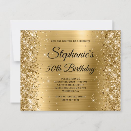Glitterige Gouden Folie Fancy Monogram 50e Verjaar (Voorkant)