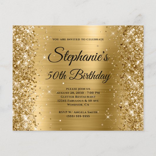 Glitterige Gouden Folie Fancy Monogram 50e Verjaar Flyer (Voorkant)