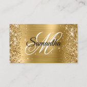 Glitterige Gouden Folie Fancy Monogram Make-up Visitekaartje (Voorkant)