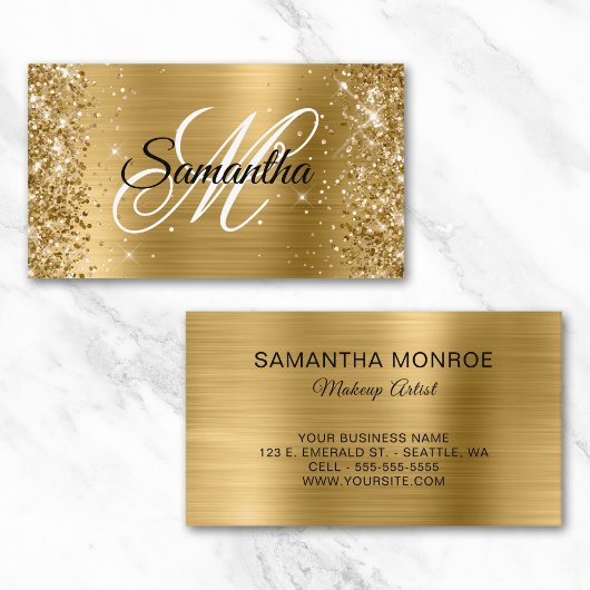 Glitterige Gouden Folie Fancy Monogram Make-up Visitekaartje