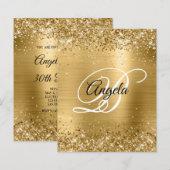 Glitterige gouden folie fancy monogram uitnodiging (Voorkant / Achterkant)