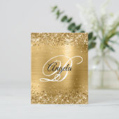 Glitterige gouden folie fancy monogram uitnodiging (Staand voorkant)