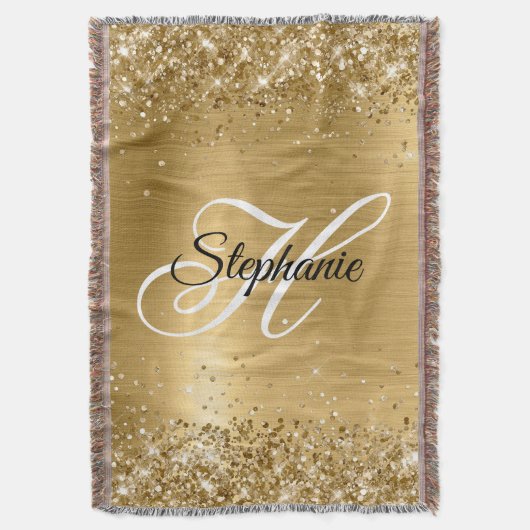 Glitterige Gouden Folie Fantasie Monogram Deken (Voorkant Verticaal)