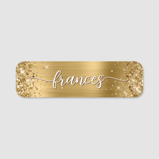 Glitterige gouden folie handgeschreven script naamplaatje (Voorkant)