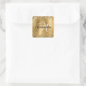 Glitterige Gouden Folie Klassieke Script M Monogra Vierkante Sticker (Tas)