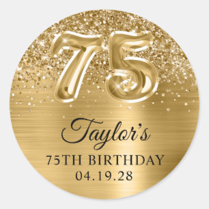 Glitterige gouden folie nummer 75 verjaardag ronde sticker