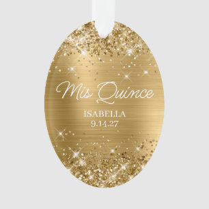 Glitterige gouden folie Quinceañera-jurk foto Ornament