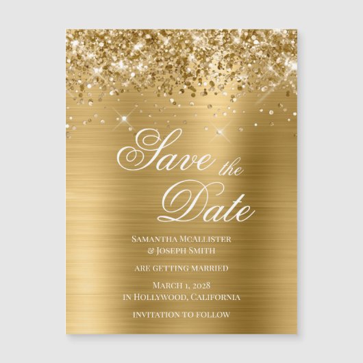 Glitterige Gouden Folie Save the Date (Voorkant)