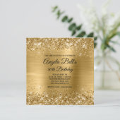 Glitterige Gouden Geborstelde Folie Glam 30e Verja Kaart (Staand voorkant)