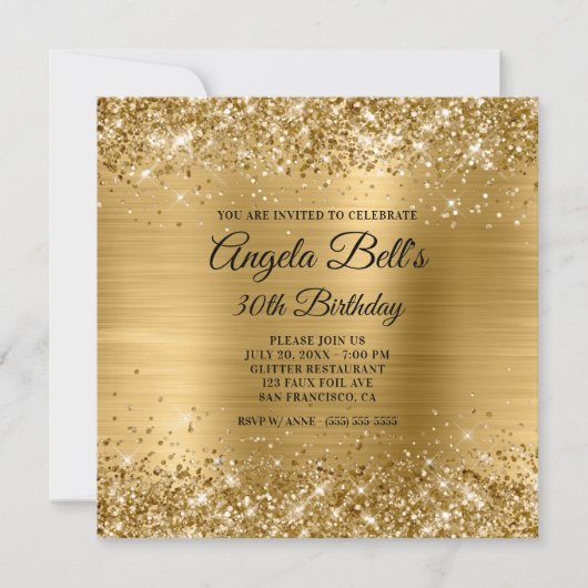 Glitterige Gouden Geborstelde Folie Glam 30e Verja Kaart (Voorkant)