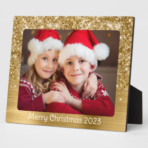 Glitterige Gouden Glam Kerst Familie Foto Fotoplaat