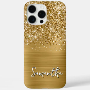 Glitterige Gouden Glam Moderne Naam iPhone 16 Pro Max Hoesje