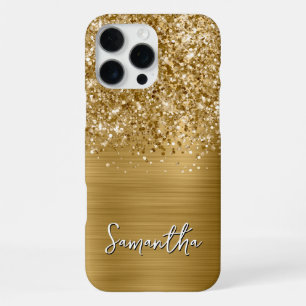 Glitterige Gouden Glam Moderne Naam iPhone 16 Pro Max Hoesje