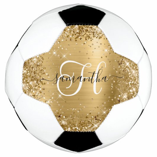 Glitterige Gouden Glam Monogram Voetbal (Voorkant)