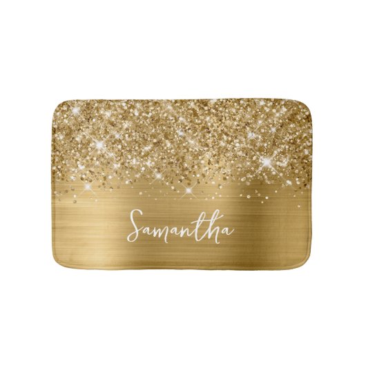 Glitterige Gouden Glam Naam Badmat (Voorkant)