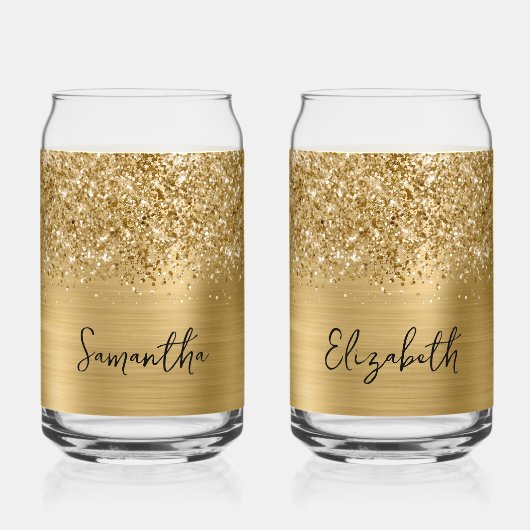 Glitterige Gouden Glam Naam Blikvorm Glas (Voorkant)