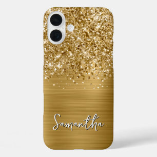 Glitterige Gouden Glam Naam iPhone 16 Plus Hoesje