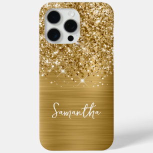 Glitterige Gouden Glam Naam iPhone 15 Pro Max Hoesje