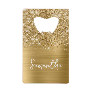 Glitterige Gouden Glam Naam Creditkaart Flessenopener