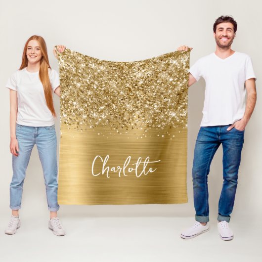Glitterige Gouden Glam Naam Fleece Deken (In situ)