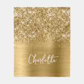 Glitterige Gouden Glam Naam Fleece Deken (Voorkant)
